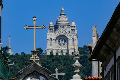 Low angle view of temple against building