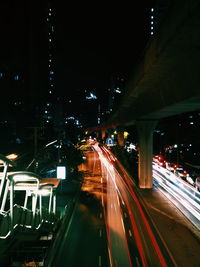 Light trails on road at night