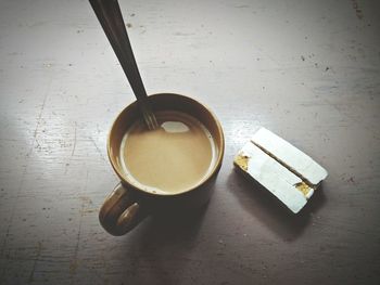 High angle view of coffee on table