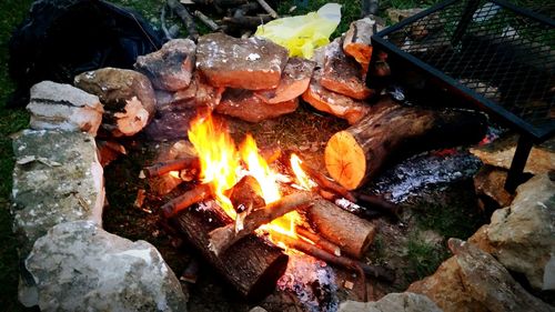 Close-up of bonfire on barbecue grill