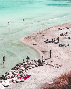 High angle view of people on beach