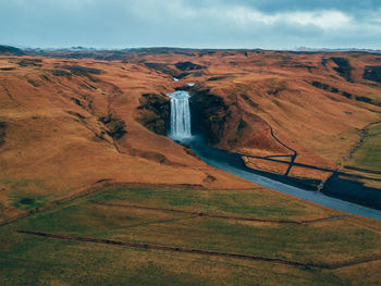 High angle view of land against sky