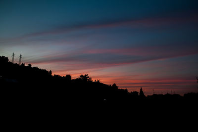 Silhouette landscape against sky at sunset
