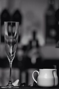 Close-up of champagne flute on table