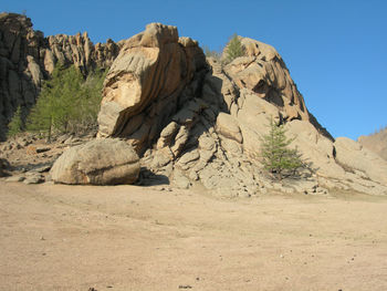 Scenic view of rock formations against clear sky