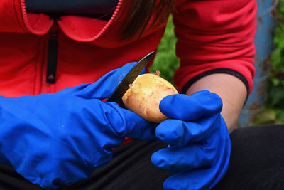 Close-up of person holding potato 