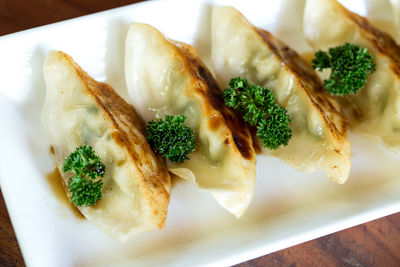 Close-up of served food in plate