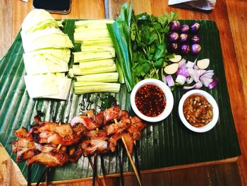 High angle view of vegetables on table