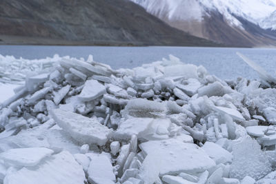 Beautiful view of icebergs in ladakh, global warming and climate change concept