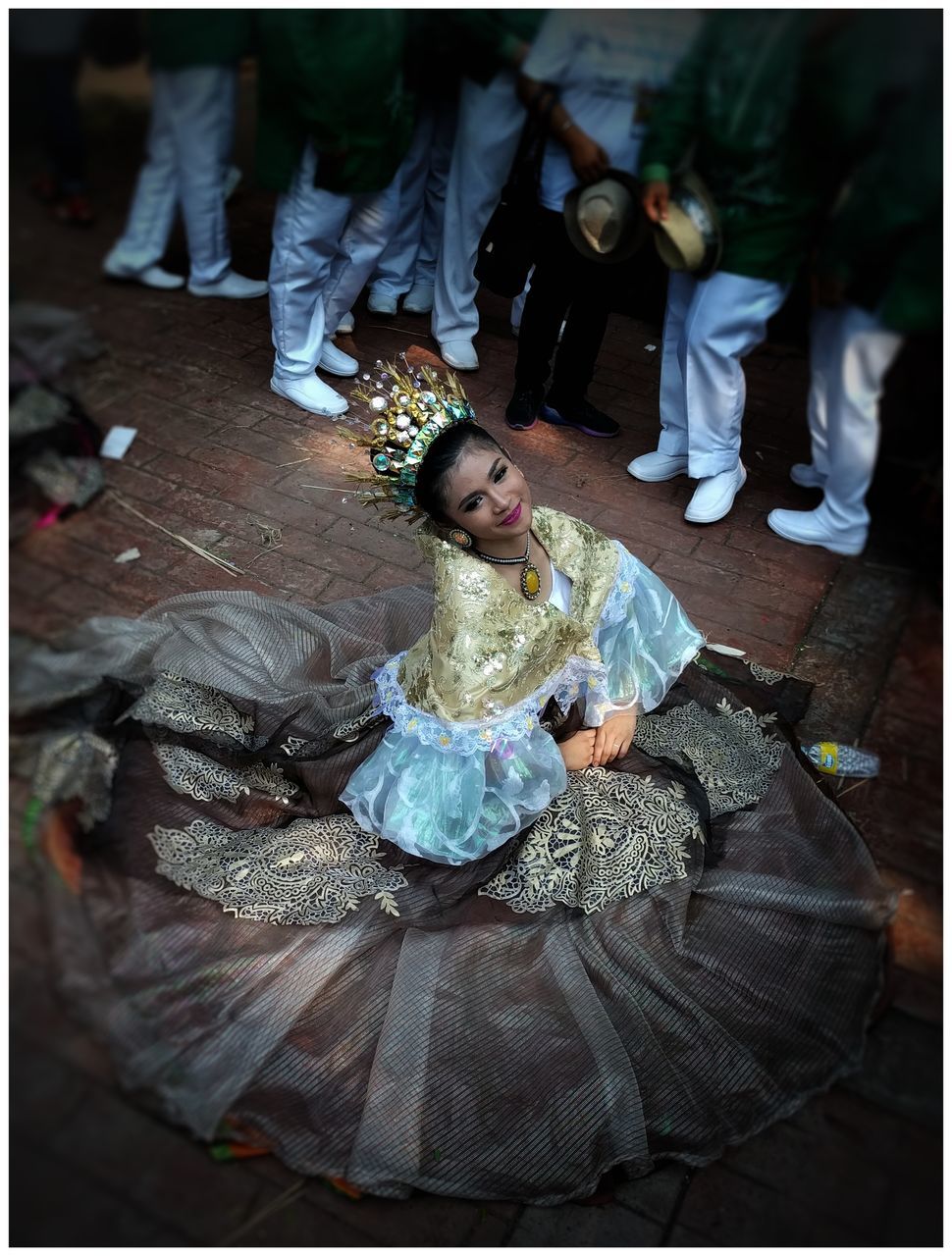 high angle view, sitting, celebration, young adult, young women, real people, full length, indoors, one person, day, bride, people