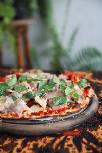 Close-up of pizza on table