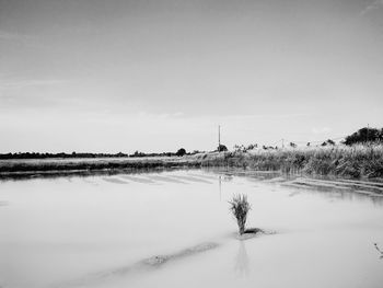 Scenic view of lake against sky during winter