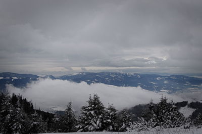 Scenic view of snowcapped mountains against sky