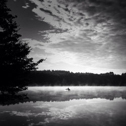 Scenic view of lake against cloudy sky