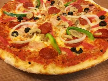 Close-up of pizza on table