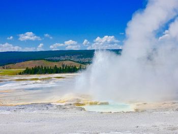 Volcanic landscape against sky