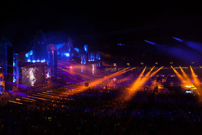 Firework display at night