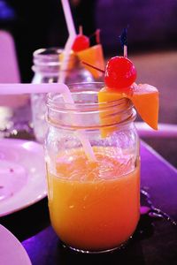 Close-up of juice in glass on table