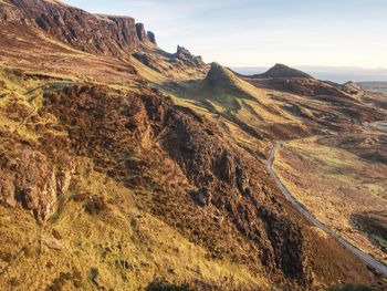 Landscape in isle of skye northern scotland. landscape view of quiraing mountains
