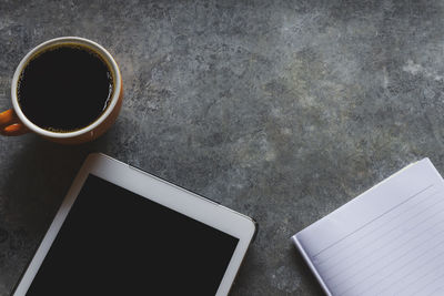 High angle view of coffee on table