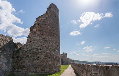 Low angle view of castle against cloudy sky