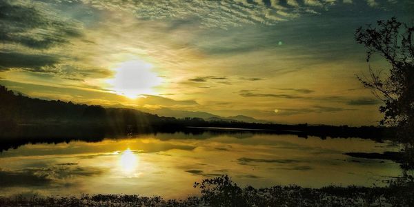 Scenic view of lake against sky during sunset