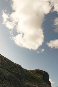 Low angle view of mountain against cloudy sky