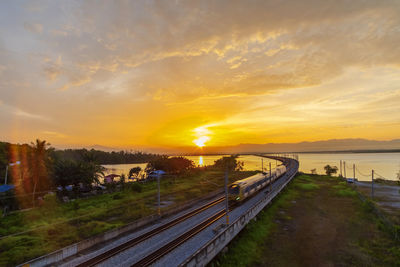 Scenic view of sunrise at bukit merah lake.malaysia