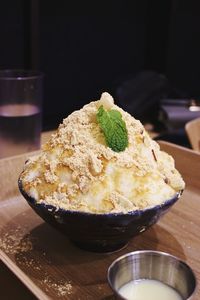 Close-up of ice cream in bowl on table
