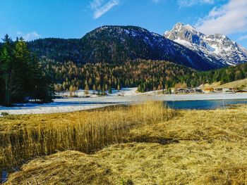 Early winter on lake lautersee near mittenwald 
