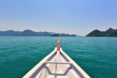 Cropped image of boat on sea against blue sky