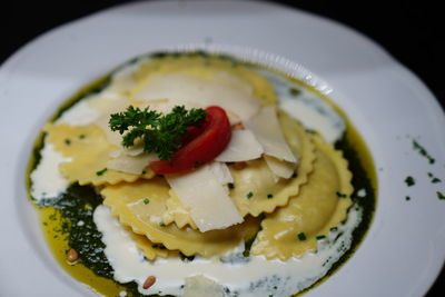 High angle view of meal served in plate