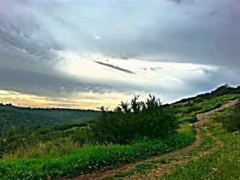 Scenic view of landscape against cloudy sky