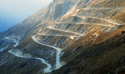 Zigzag road over rocky mountain