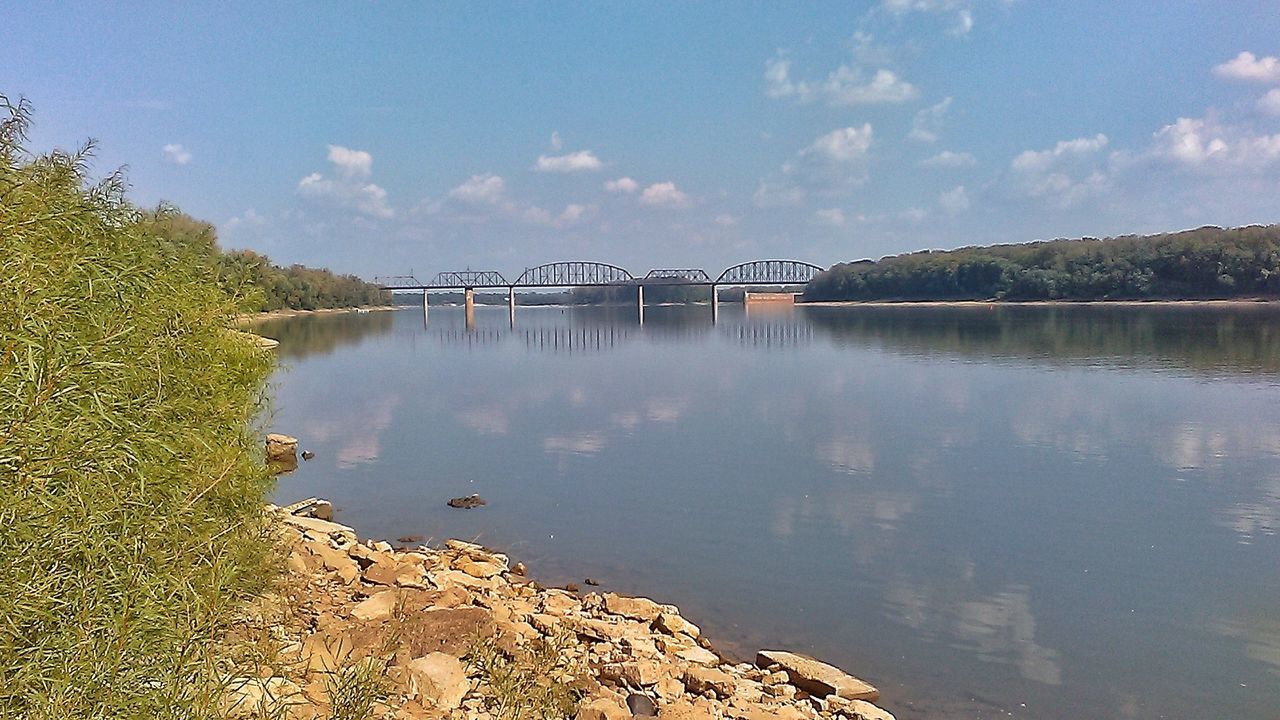 SCENIC VIEW OF LAKE BY BRIDGE AGAINST SKY