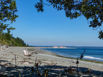 Scenic view of sea against blue sky