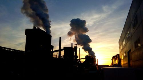 Low angle view of built structure against sunset