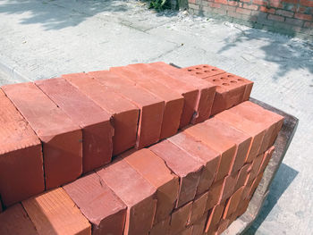 High angle view of stone wall