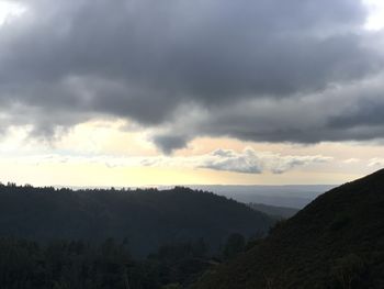 Scenic view of mountains against cloudy sky