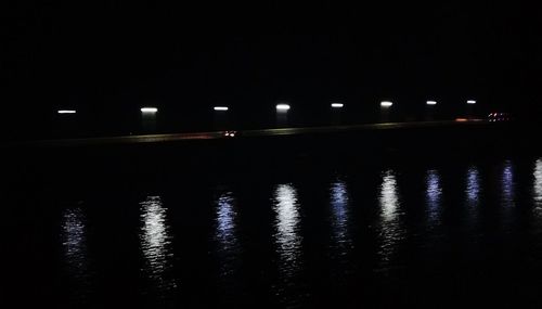 Reflection of illuminated lights in water at night