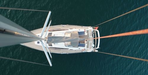 High angle view of sailboat in sea