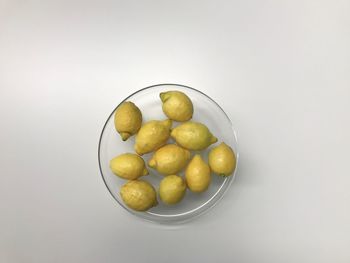 High angle view of fruits in bowl over white background