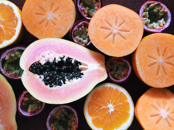 High angle view of fruit slices