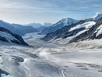 Scenic view of snowcapped mountains against sky