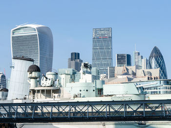 Modern buildings against clear sky