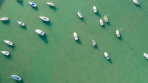 High angle view of boats in lake