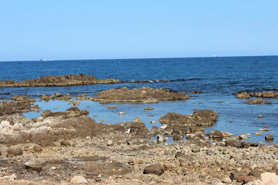 Scenic view of sea against clear sky