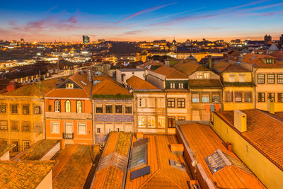 High angle view of buildings in city