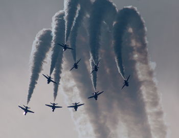 Low angle view of airshow against sky