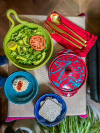 High angle view of food on table